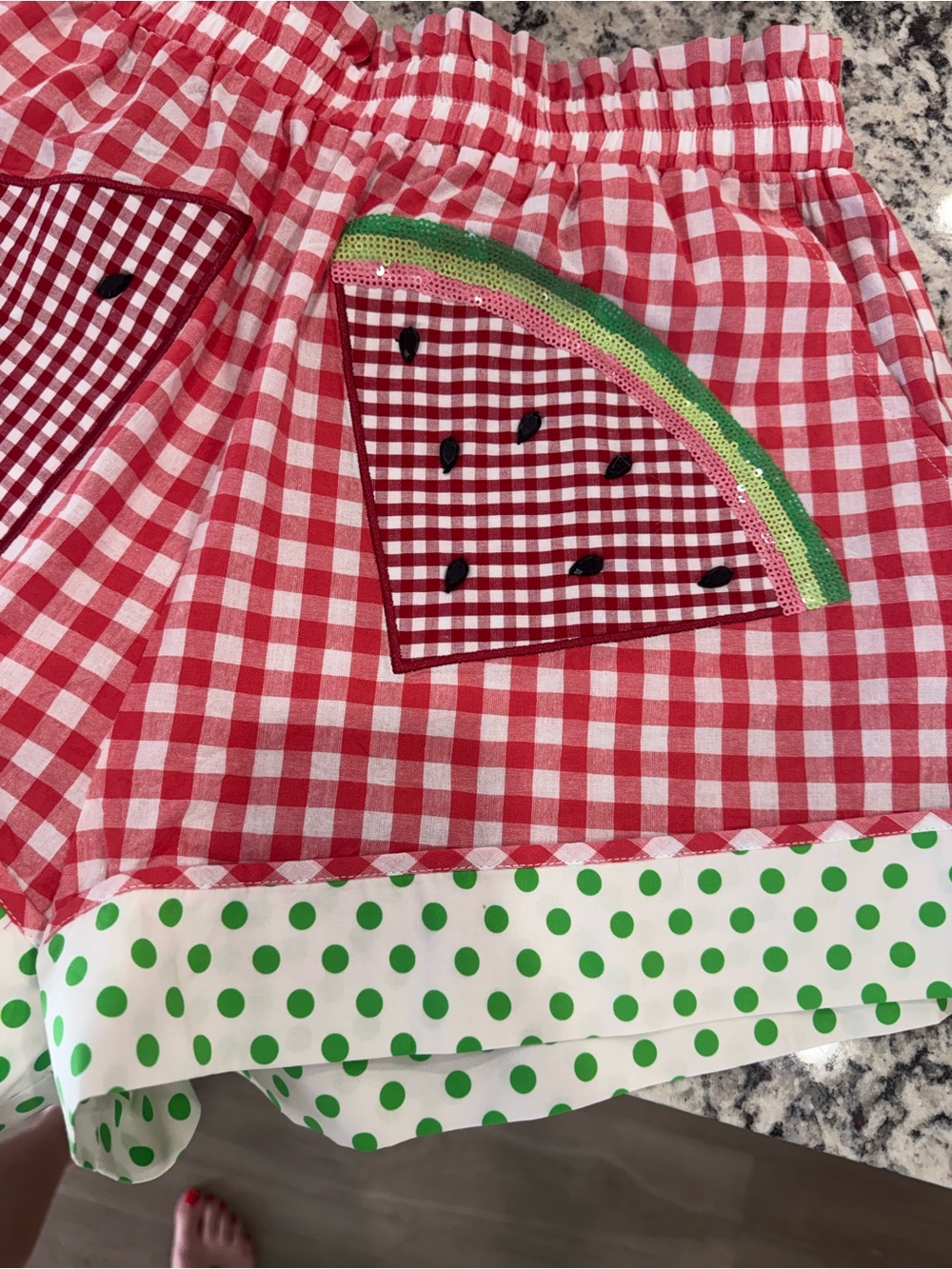 QUEEN OF SPARKLES Red Gingham Watermelon Patch Shorts - Picture 4 of 5